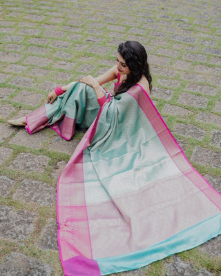 Classic Sea Green Soft Silk Saree With Murmurous Blouse Piece Shriji