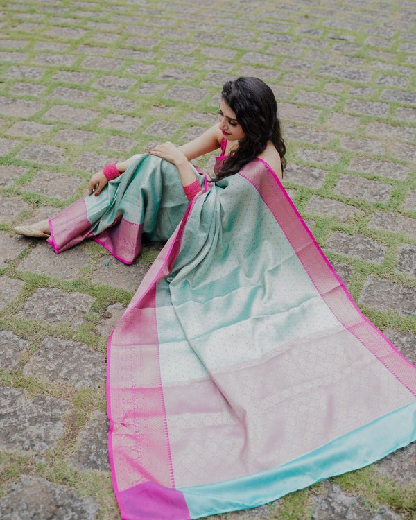 Classic Sea Green Soft Silk Saree With Murmurous Blouse Piece Shriji