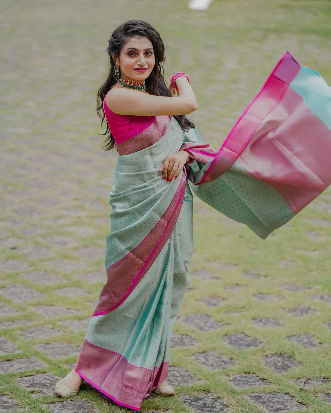 Classic Sea Green Soft Silk Saree With Murmurous Blouse Piece Shriji