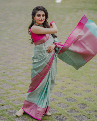 Classic Sea Green Soft Silk Saree With Murmurous Blouse Piece Shriji