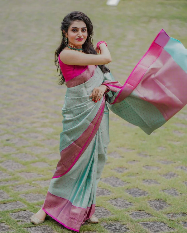 Classic Sea Green Soft Silk Saree With Murmurous Blouse Piece Shriji