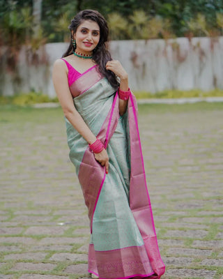 Classic Sea Green Soft Silk Saree With Murmurous Blouse Piece Shriji