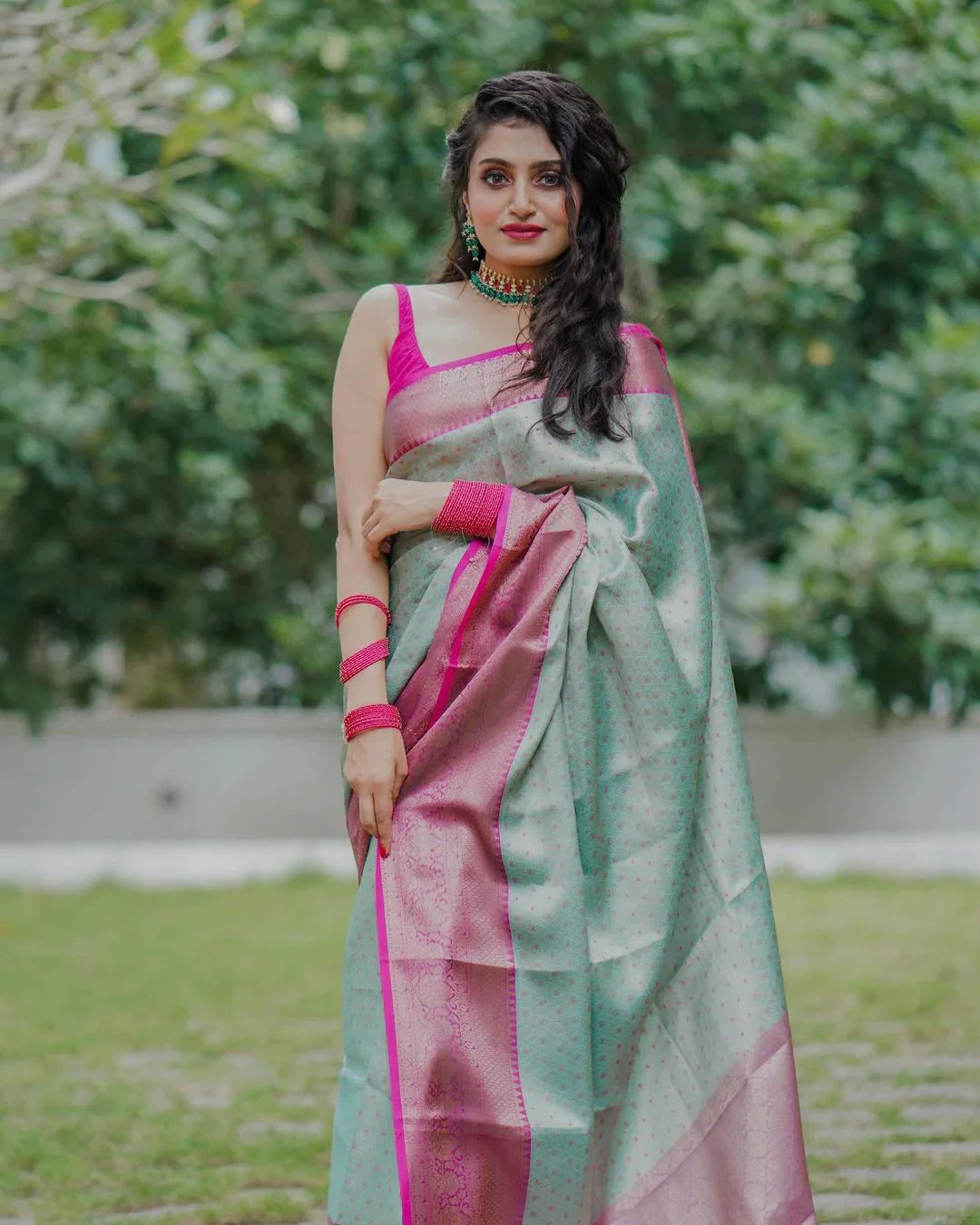 Classic Sea Green Soft Silk Saree With Murmurous Blouse Piece Shriji