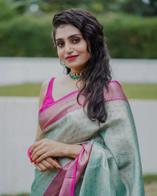 Classic Sea Green Soft Silk Saree With Murmurous Blouse Piece Shriji