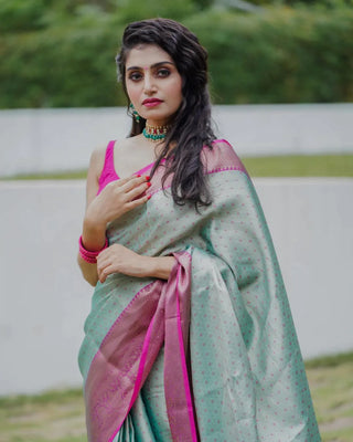 Classic Sea Green Soft Silk Saree With Murmurous Blouse Piece Shriji