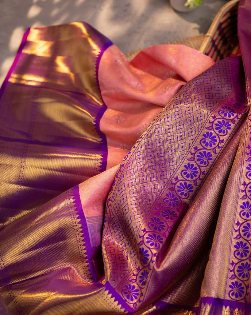 Staring Pink Soft Banarasi Silk Saree With Pretty Blouse Piece Shriji