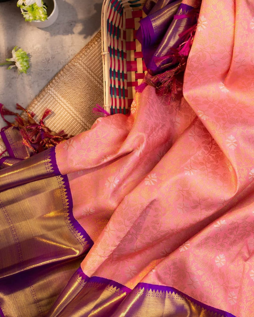 Staring Pink Soft Banarasi Silk Saree With Pretty Blouse Piece Shriji