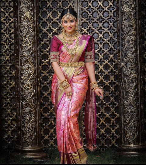 Efflorescence Pink Soft Banarasi Silk Saree With Nemesis Blouse Piece Shriji Main image