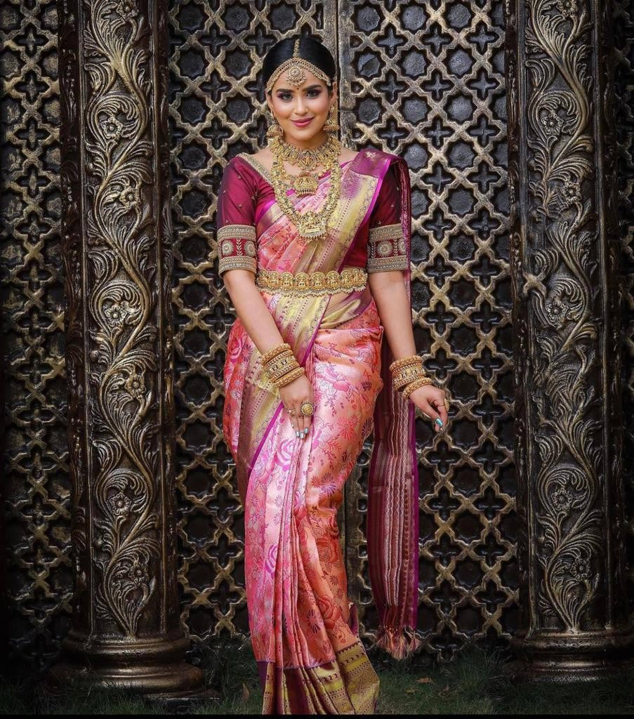 Efflorescence Pink Soft Banarasi Silk Saree With Nemesis Blouse Piece Shriji