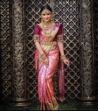 Load image into Gallery viewer, Efflorescence Pink Soft Banarasi Silk Saree With Nemesis Blouse Piece Shriji