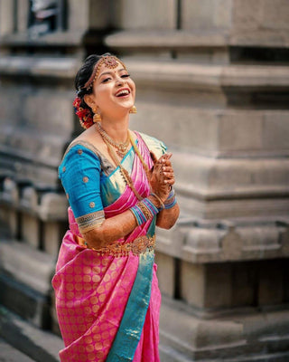 Quintessential Dark Pink Soft Banarasi Silk Saree With Elision Blouse Piece Shriji