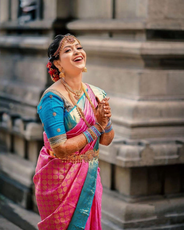Quintessential Dark Pink Soft Banarasi Silk Saree With Elision Blouse Piece Shriji