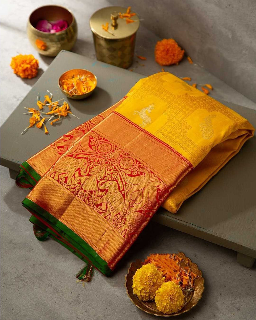 Gossamer Yellow Soft Banarasi Silk Saree With Cynosure Blouse Piece Shriji