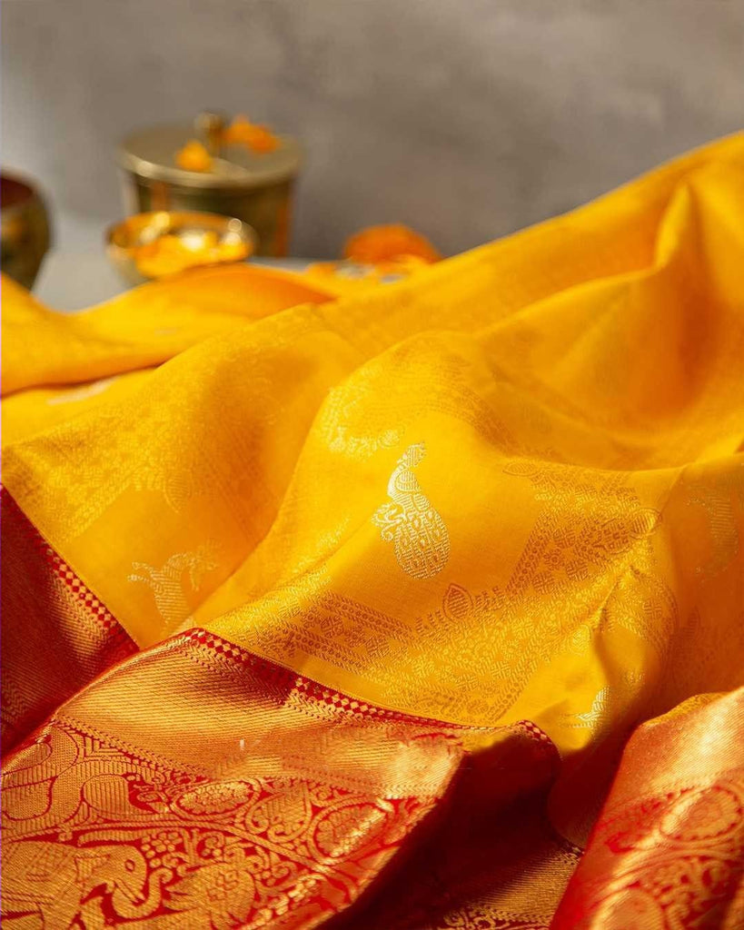 Gossamer Yellow Soft Banarasi Silk Saree With Cynosure Blouse Piece Shriji