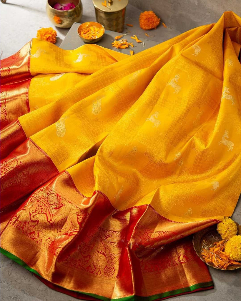 Gossamer Yellow Soft Banarasi Silk Saree With Cynosure Blouse Piece Shriji