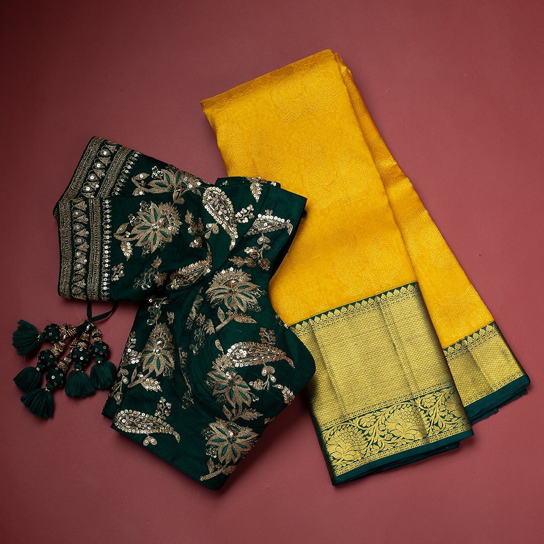Incredible Yellow Soft Banarasi Silk Saree With Flattering Two Blouse Piece Shriji