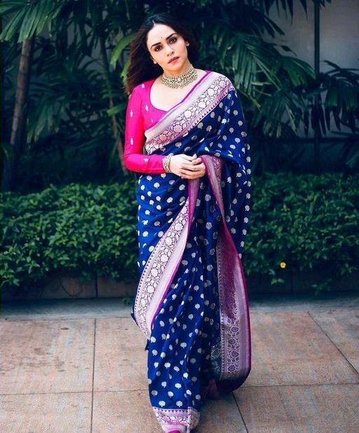 Fugacious Blue Soft Banarasi Silk Saree With Gorgeous Blouse