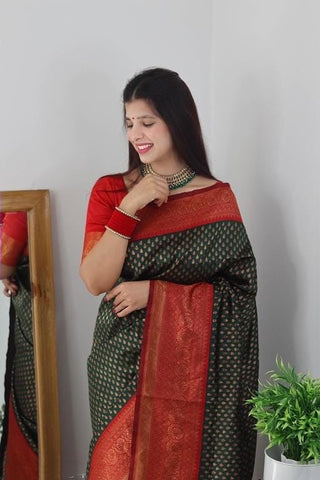 Pleasurable Dark Green Soft Silk Saree With Seraglio Blouse Piece Shriji