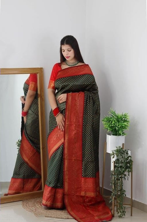 Pleasurable Dark Green Soft Silk Saree With Seraglio Blouse Piece Shriji Main image