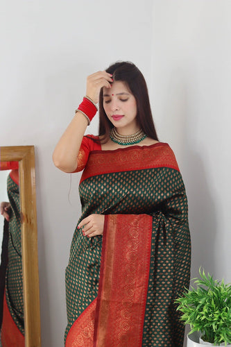 Pleasurable Dark Green Soft Silk Saree With Seraglio Blouse Piece Shriji