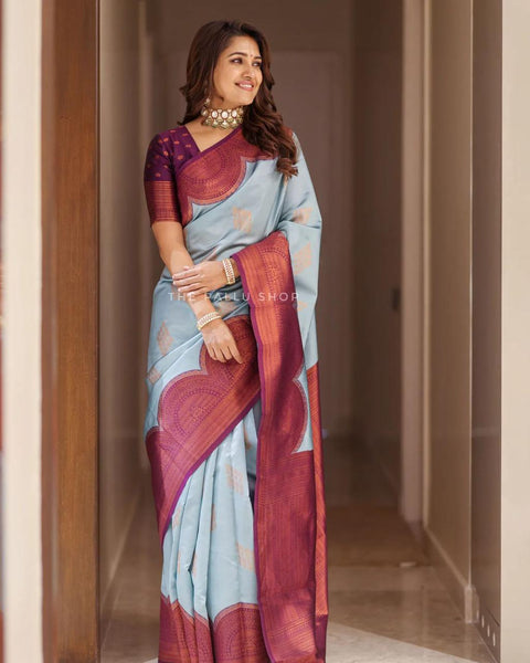 Admirable Sky Soft Silk Saree With Gorgeous Blouse Piece Shriji Main image