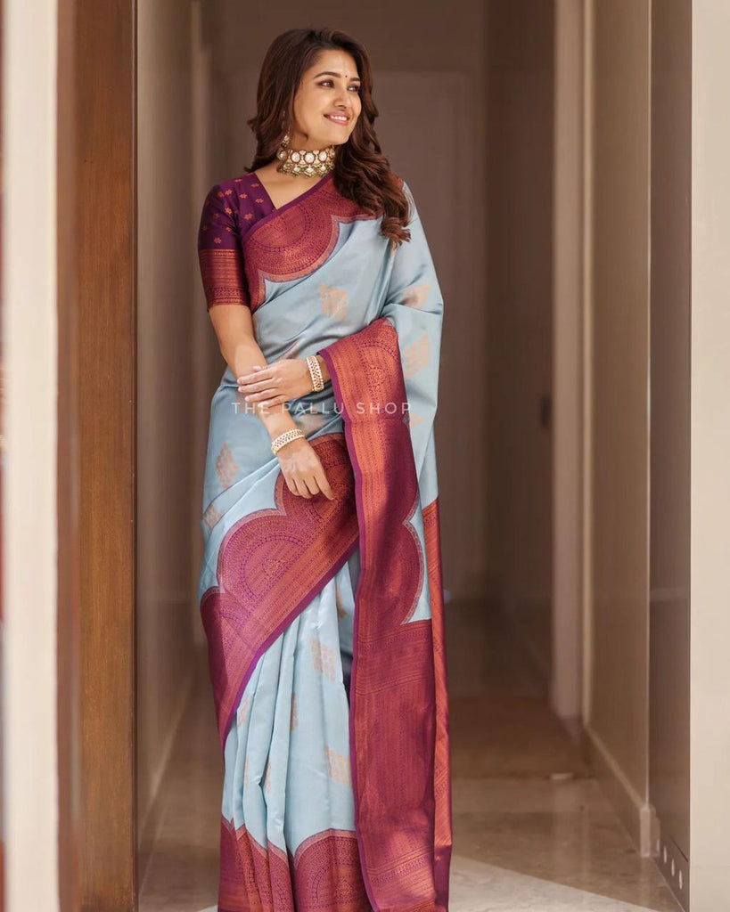 Admirable Sky Soft Silk Saree With Gorgeous Blouse Piece Shriji