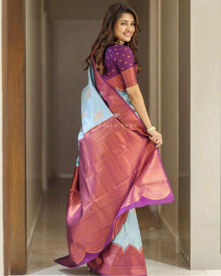 Admirable Sky Soft Silk Saree With Gorgeous Blouse Piece Shriji