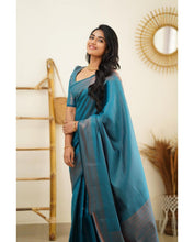 Load image into Gallery viewer, Luxuriant Firozi Soft Silk Saree With Elaborate Blouse Piece Shriji