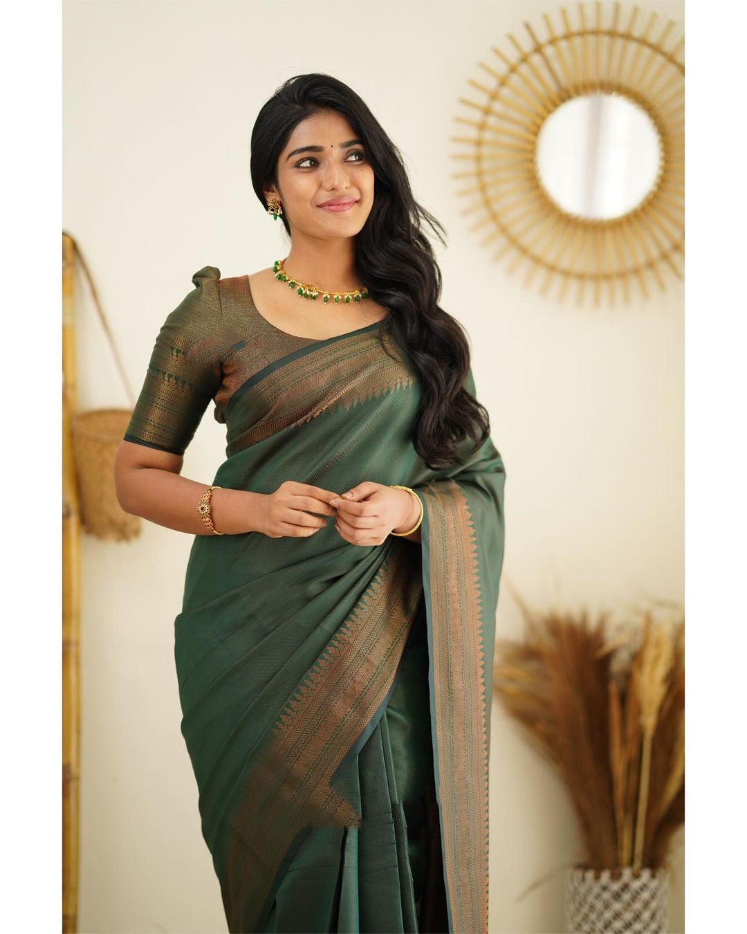 Unequalled Green Soft Silk Saree With Fragrant Blouse Piece Shriji