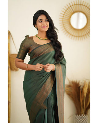 Unequalled Green Soft Silk Saree With Fragrant Blouse Piece Shriji