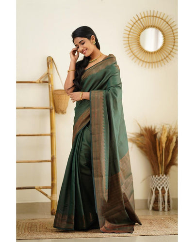 Unequalled Green Soft Silk Saree With Fragrant Blouse Piece Shriji