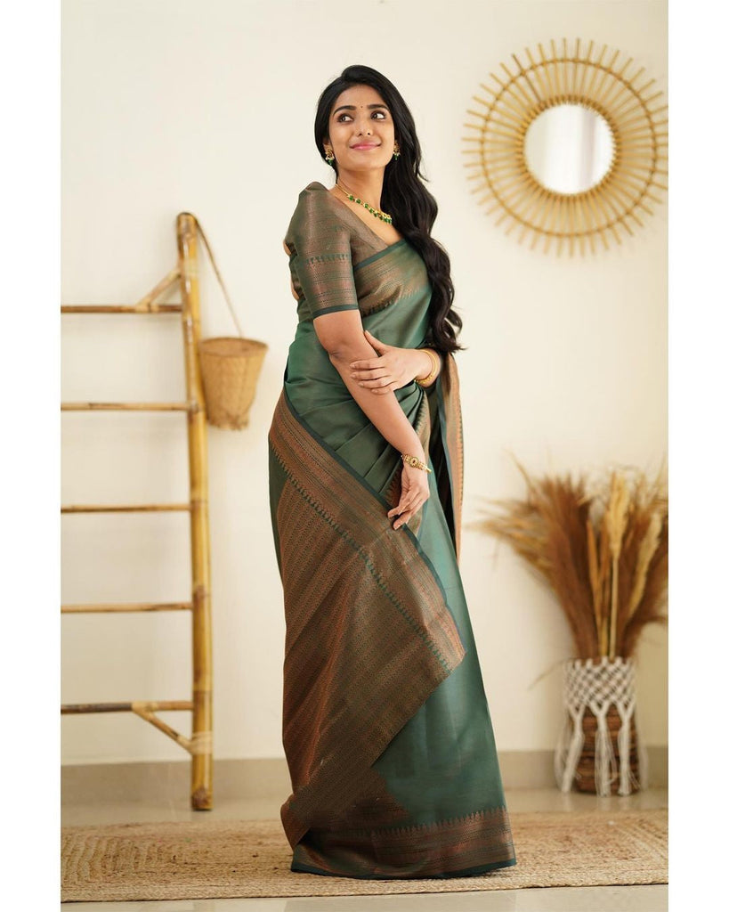 Unequalled Green Soft Silk Saree With Fragrant Blouse Piece Shriji