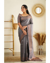 Load image into Gallery viewer, Magnetic Grey Soft Silk Saree With Palimpsest Blouse Piece Shriji