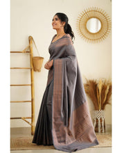 Load image into Gallery viewer, Magnetic Grey Soft Silk Saree With Palimpsest Blouse Piece Shriji