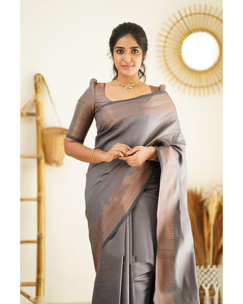 Magnetic Grey Soft Silk Saree With Palimpsest Blouse Piece Shriji