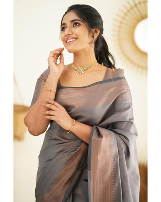 Magnetic Grey Soft Silk Saree With Palimpsest Blouse Piece Shriji