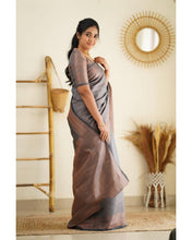 Load image into Gallery viewer, Magnetic Grey Soft Silk Saree With Palimpsest Blouse Piece Shriji