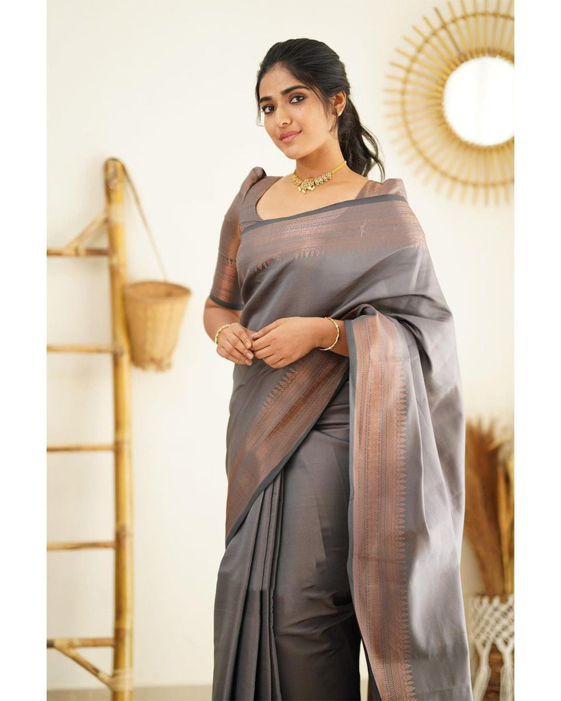 Magnetic Grey Soft Silk Saree With Palimpsest Blouse Piece Shriji