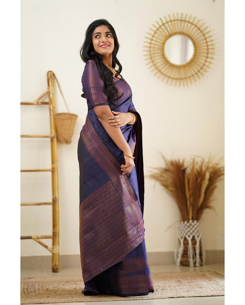 Dissemble Navy Blue Soft Silk Saree With Gossamer Blouse Piece Shriji