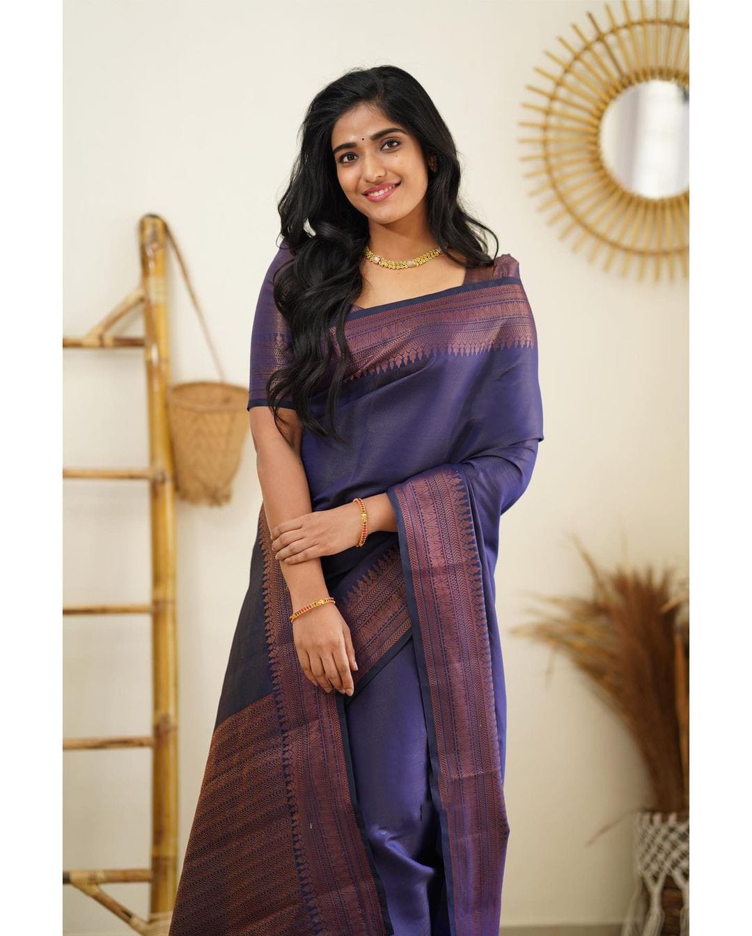 Dissemble Navy Blue Soft Silk Saree With Gossamer Blouse Piece Shriji Main image
