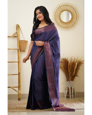 Dissemble Navy Blue Soft Silk Saree With Gossamer Blouse Piece Shriji