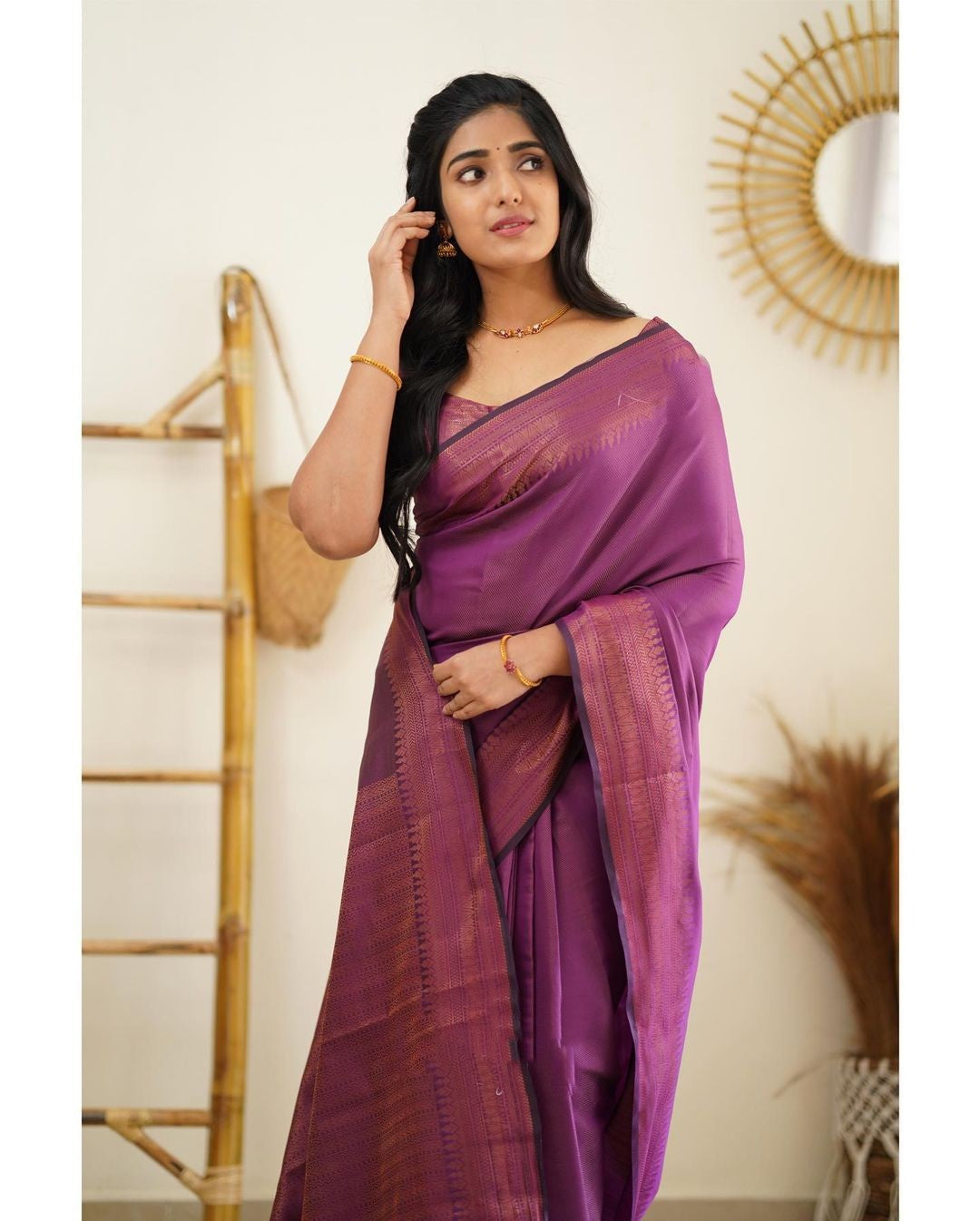 Desuetude Purple Soft Silk Saree With Dissemble Blouse Piece Shriji Main image