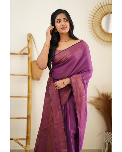 Desuetude Purple Soft Silk Saree With Dissemble Blouse Piece Shriji