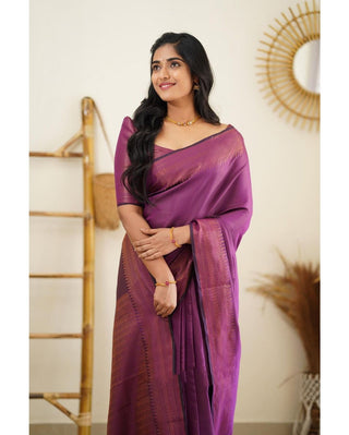 Desuetude Purple Soft Silk Saree With Dissemble Blouse Piece Shriji