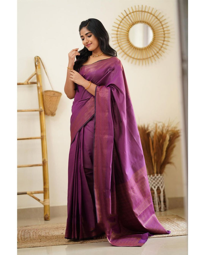 Desuetude Purple Soft Silk Saree With Dissemble Blouse Piece Shriji