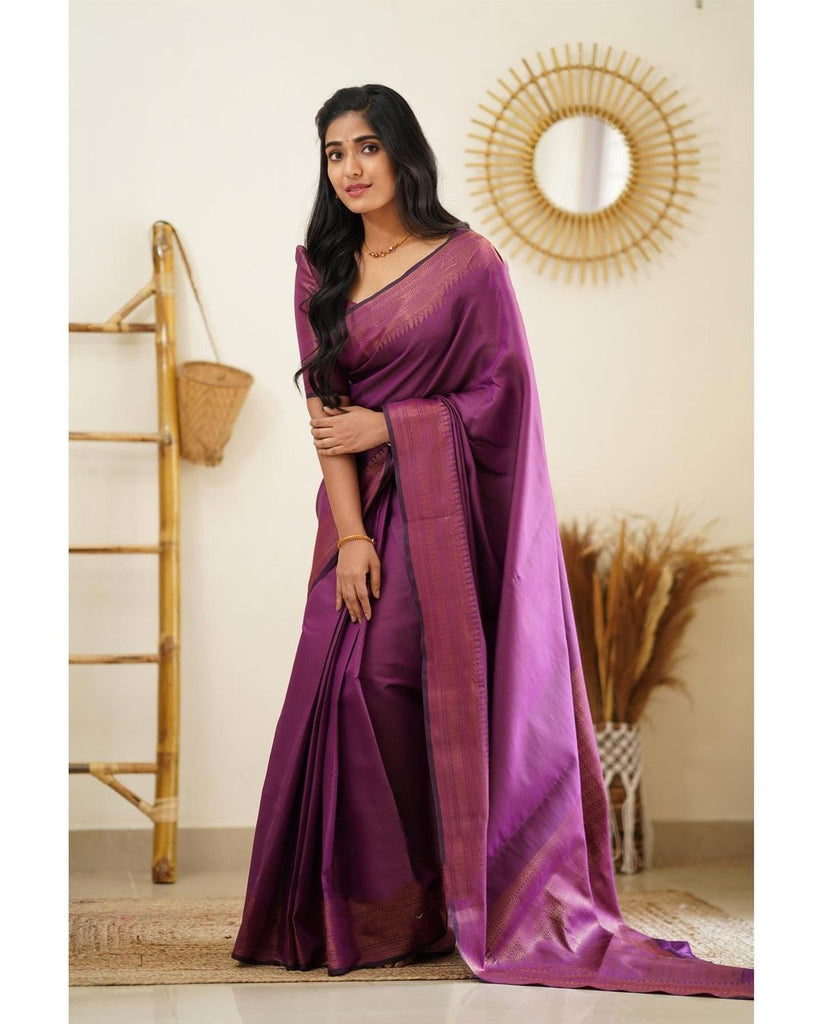 Desuetude Purple Soft Silk Saree With Dissemble Blouse Piece Shriji