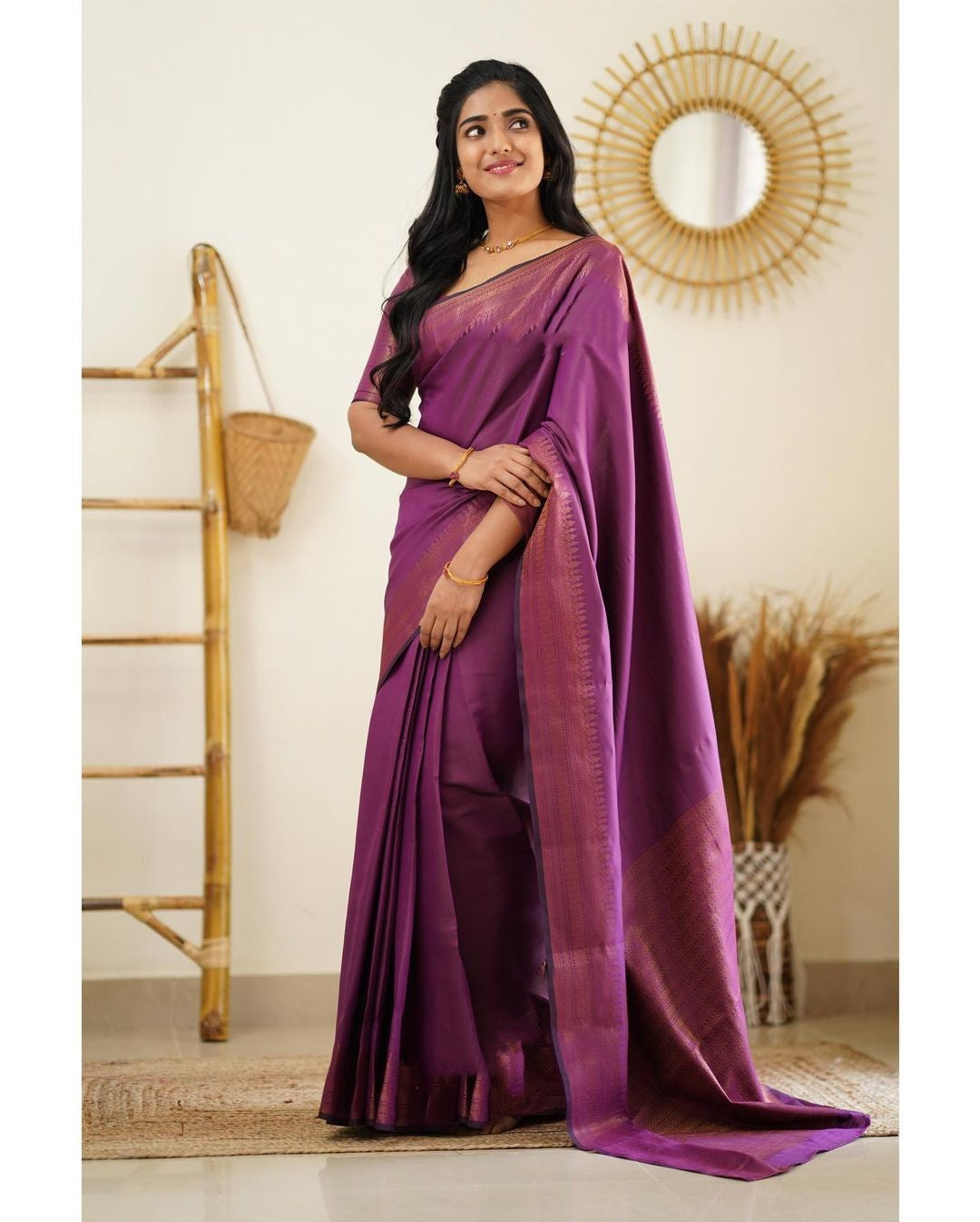 Desuetude Purple Soft Silk Saree With Dissemble Blouse Piece Shriji