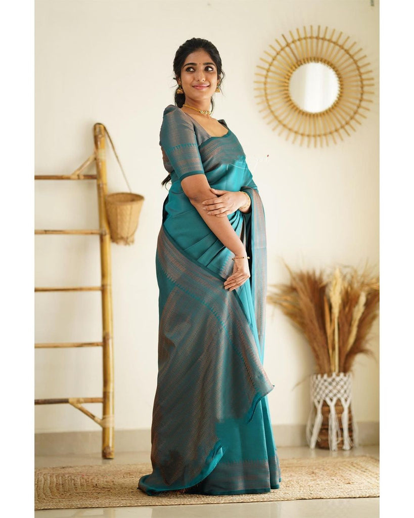 Rama Blue Designer Party Wear Weaving Silk Saree