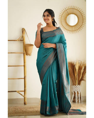 Eloquence Rama Soft Silk Saree With Lagniappe Blouse Piece Shriji