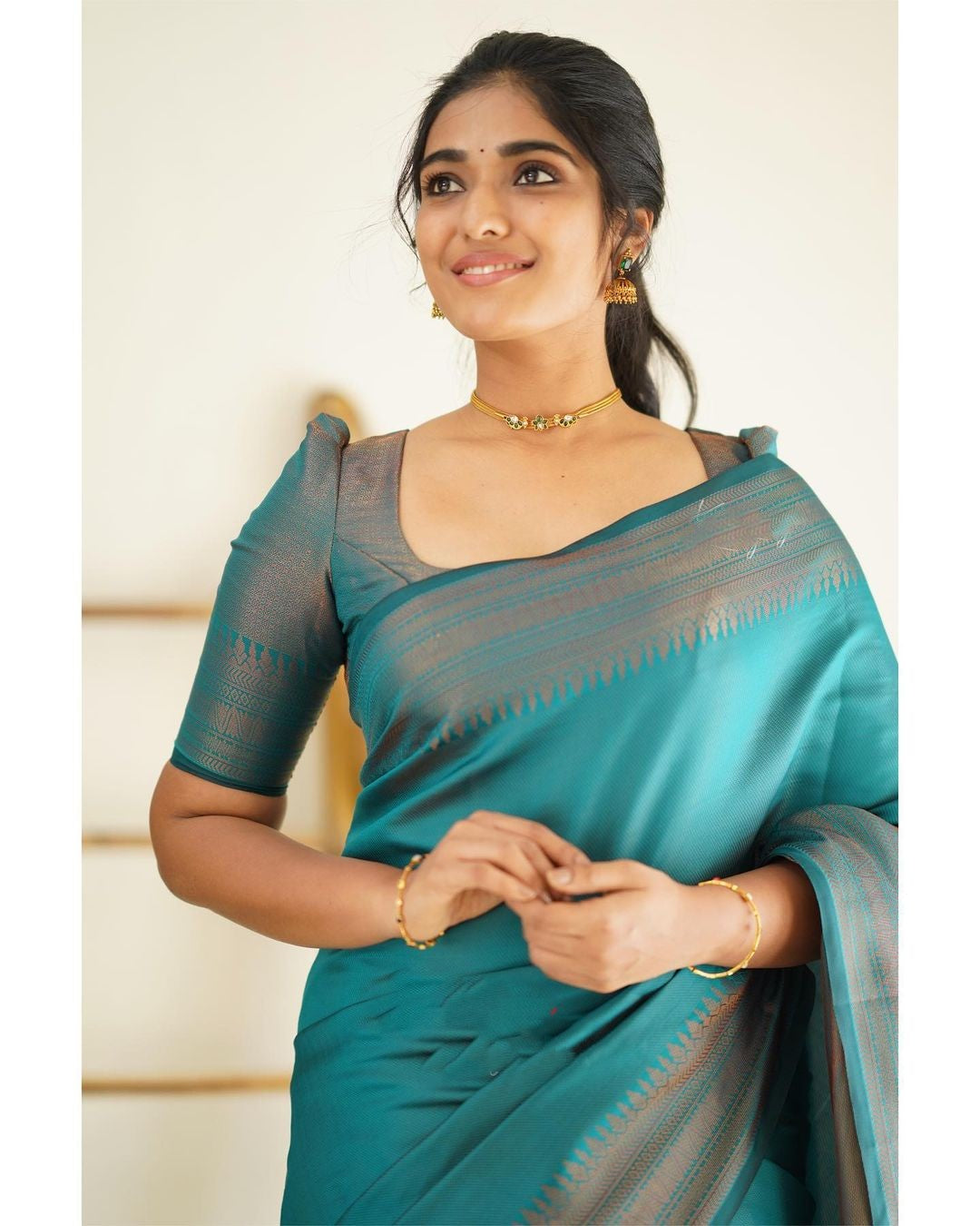 Eloquence Rama Soft Silk Saree With Lagniappe Blouse Piece Shriji Main image